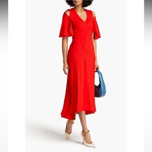 Victoria Beckham Red Cold Shoulder Midi Sundress